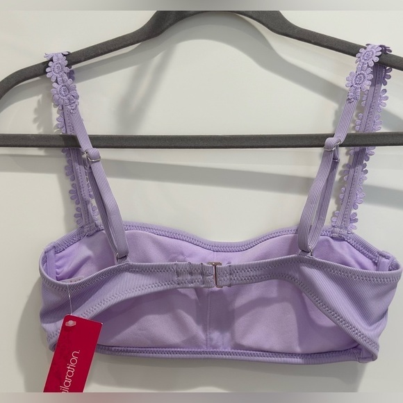 Xhilaration Ribbed Lilac Purple Daisy Bikini Top Bandeau Medium Coquette Beach - Picture 3 of 9